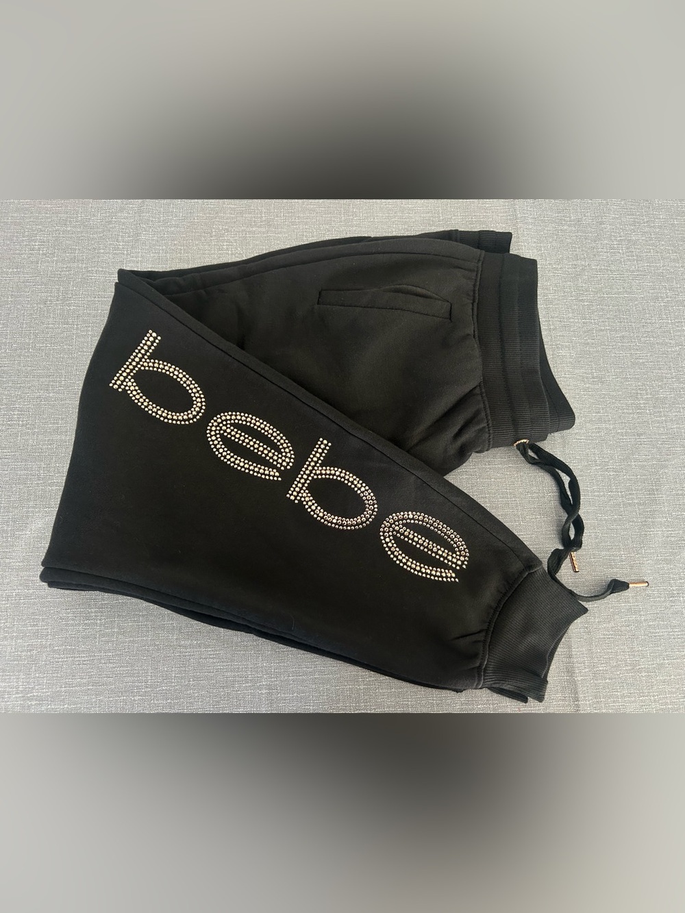bebe sport Bling Logo Black Jogger Sweatpants drawstring Waistband 1X